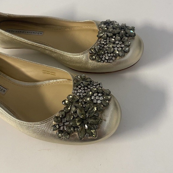 Vera Wang Lavender Gold Ballet Flat Leather Embellished Jeweled Round To… - Picture 3 of 9